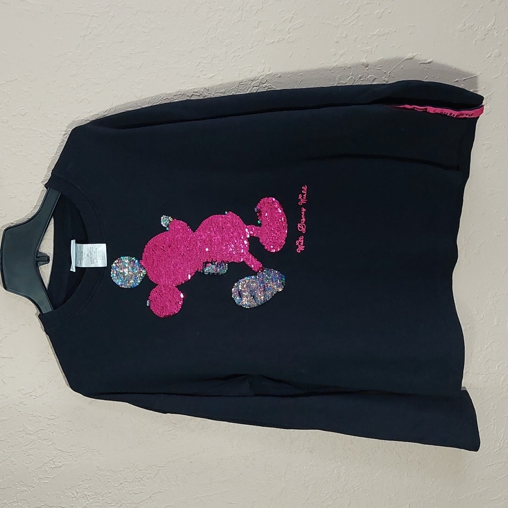 Disney Parks 2 sided sequins Mickey Mouse sweatshirt, XS, black/pink/silver